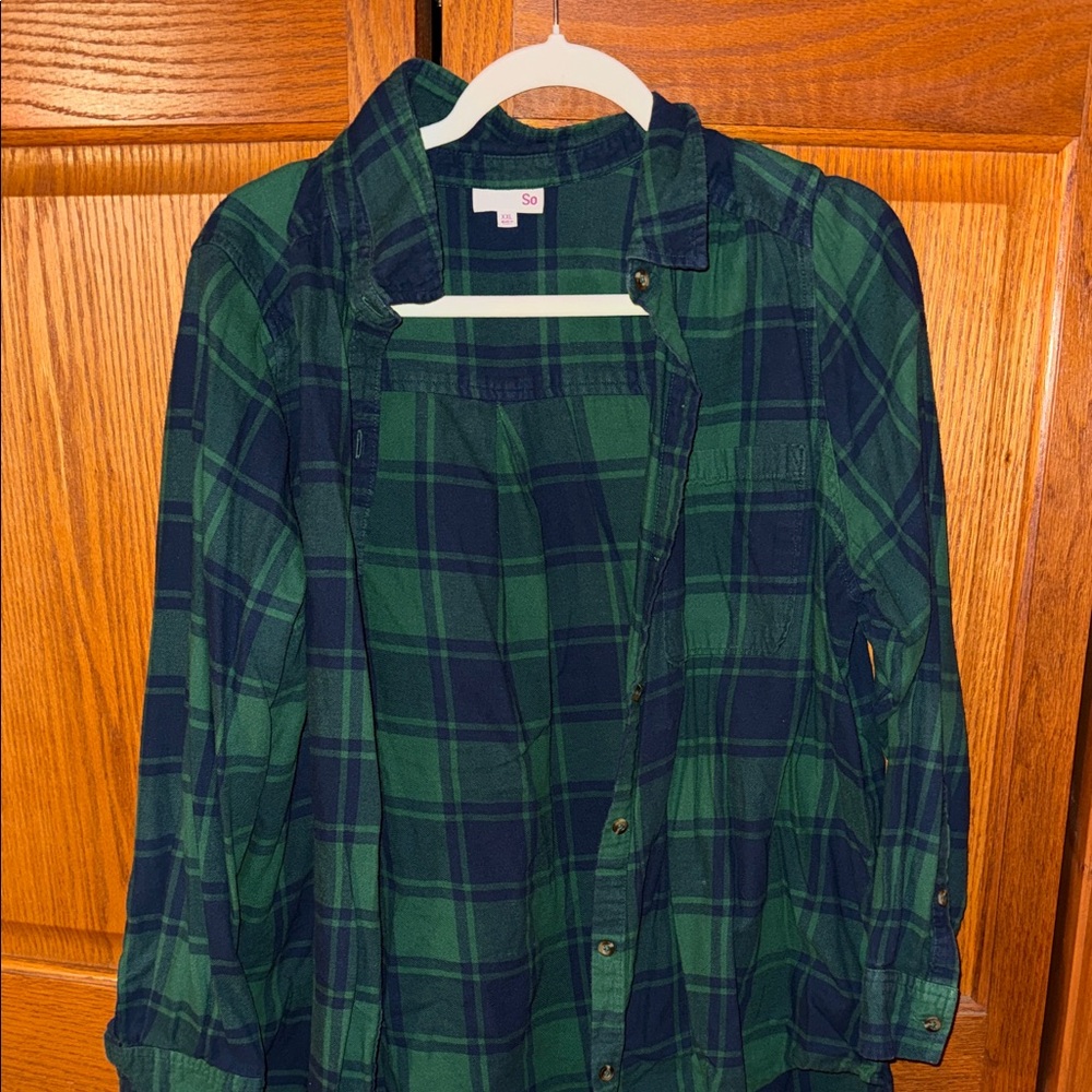 SO Green and Navy Plaid Shirt